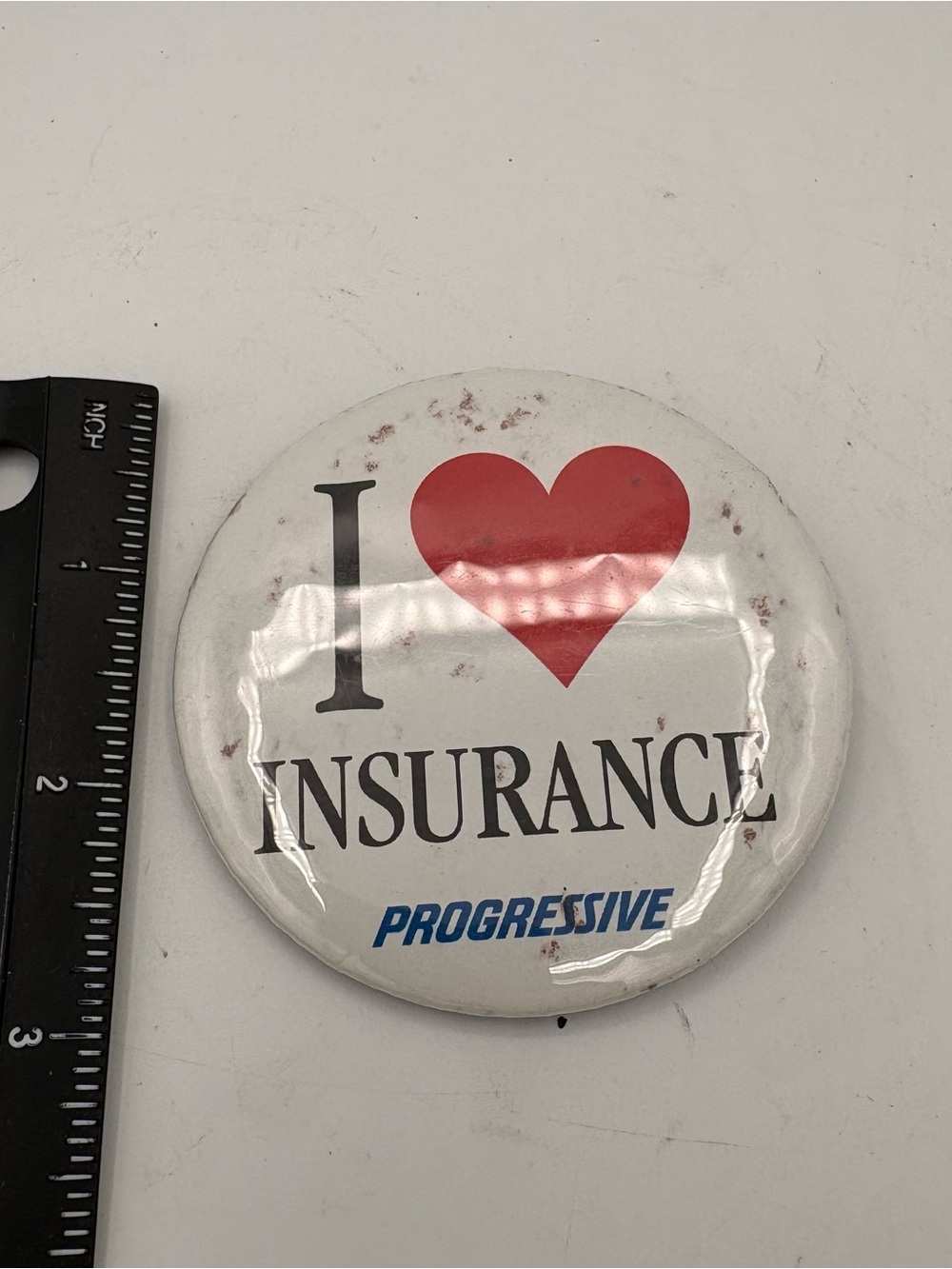 Vintage 3” Progressive “I Love Heart Insurance” Pinback Pin Advertising Flo